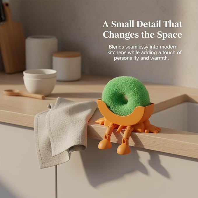 Fun Sponge Stand, 3D Printed Sink Draining Sponge Holder, Cute Sitting Kitchen Caddy Gadgets with Hanging Legs, Countertop Organizer for Sink Edge & Counter Decor, For Daily Cleaning(Orange*2)