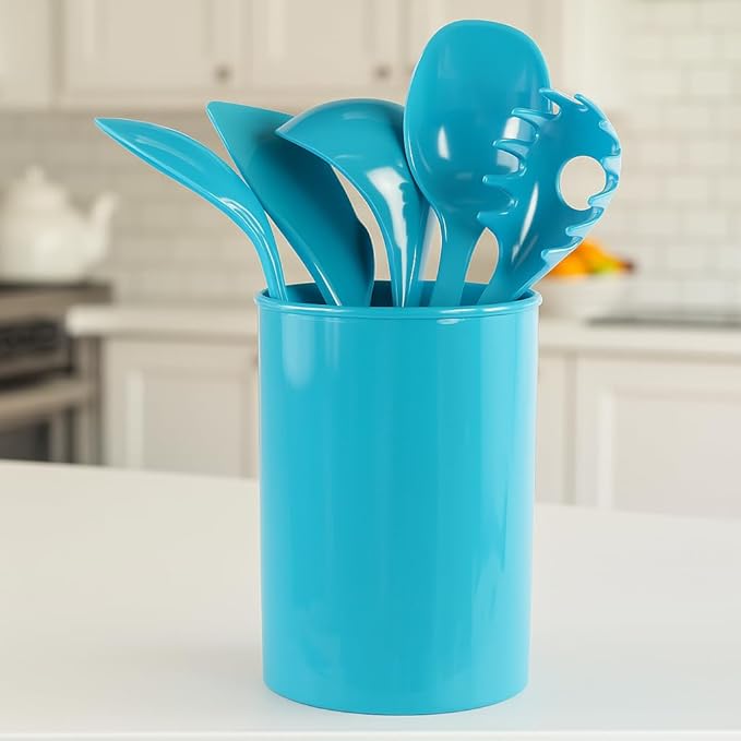 Reston Lloyd Calypso BasicsMultipurpose Cookware Storage Crock, Kitchen Countertop & Office Desk Organization, Durable & Food Safe BPA-Free Plastic, Aqua-Blue
