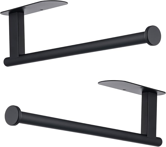 Paper Towel Holder, Upgrade SUS304 Stainless Steel Paper Towel Holder Under Cabinet, Bend-Resistant, Self-Adhesive or Drill mounting (2 Black)