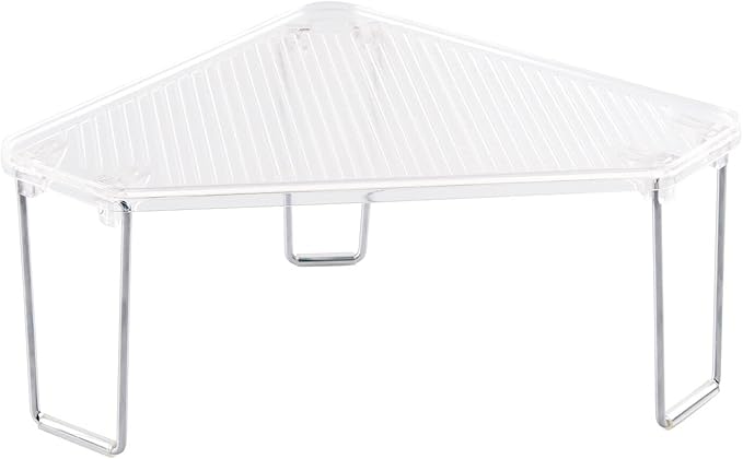 mDesign Plastic/Steel Freestanding Foldable Corner Stackable Organizer Shelf for Kitchen, Counter, Pantry, Cabinet Storage, Holds Plates, Dishes, Ligne Collection, 2 Pack - Clear
