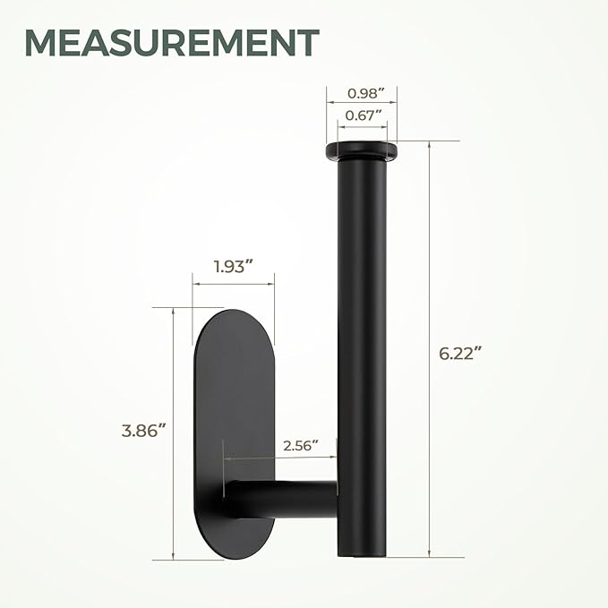 3 Pack Adhesive Toilet Roll Holder Stand - Matte Black SUS304 Stainless Steel, Rustproof Toilet Paper Holder No Drilling Tissue Holder for Kitchen Bathroom Wall Mount Bathroom Tissue Holder