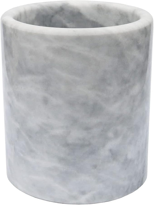 HillSpring Large Marble Kitchen Utensil Holder for Countertop, Tool Organizer with Protective Padded Base, Farmhouse Decor Gift, Wine Chiller Bucket, 6.4", Grey