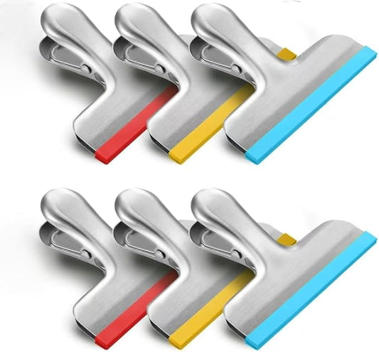 HOUSE AGAIN 6 Pack Stainless Steel Chip Bag Clips Covered with Silicone - NO More Sharp Edges - Color Coded for Food Bags - Air Tight Seal, Heavy Duty for Kitchen and Office, 3 Inches, Red,Yellow,Blue