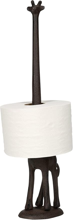 WallCharmers Rustic Paper Towel Holder, Metal Toilet or Kitchen Paper Holder for Floor or Countertop, Rustic Giraffe