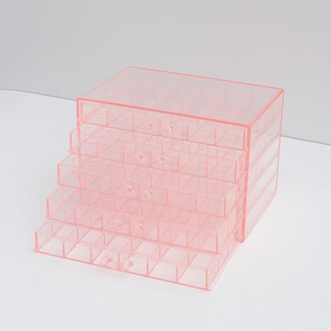Earring Storage Box Organizer, Acrylic Jewelry Storage Box Holder 5 Drawers Transparent Jewelry Display Stand with 120 Small Compartments Gift Boxes for Women Girls (Clear Pink)