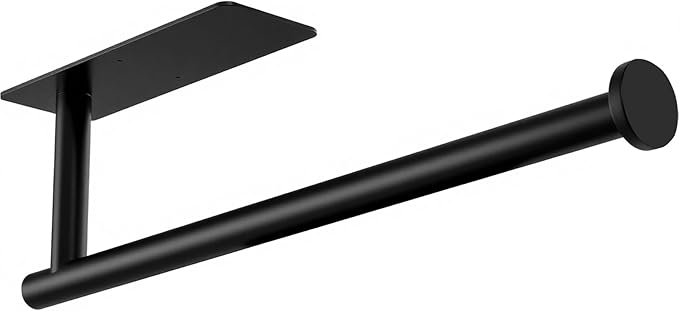 Paper Towel Holder, Under Cabinet Paper Towel Roll Holder Self Adhesive or Drilling, Wall Mounted Matte Black Paper Towel Rack for Kitchen, Bathroom, SUS304 Stainless Steel