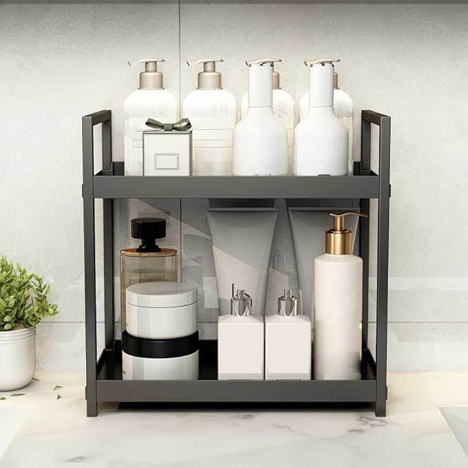 Bathroom Counter Organizer, Bathroom Organizers and Storage Countertop, 2 Tier Black Counter Shelf for Vanity Tables, Dresser, Makeup