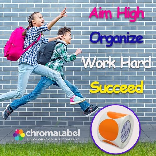 ChromaLabel 3 Inch Circle Sticker Labels, High Visibility Round Colored Stickers, Removable Sticky Dots - 500 Dot Stickers per Roll, Fluorescent Red-Orange Label Sticker
