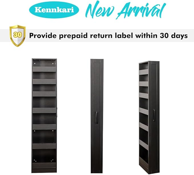 7 Tier multi-functional pull-out storage Cart for Next to Fridge, Rolling Slim Narrow Utility Cart for Small Spaces, Single sided open Spice Rack for Kitchen, Living Room & Narrow Spaces (Black)