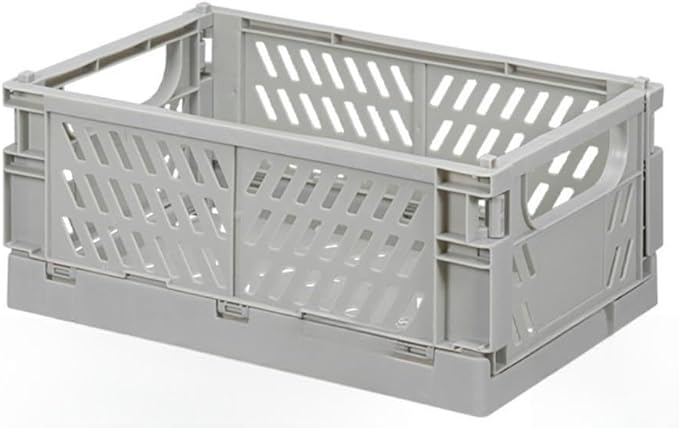 2 Pack Plastic Storage Collapsible Crate Organizer Basket Bin for Organizing Desk Drawer Shelf for Home Kitchen Bedroom Bathroom and Dorm Storage, 9.8x6.5x3.8in, Grey