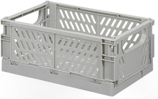 2 Pack Plastic Storage Collapsible Crate Organizer Basket Bin for Organizing Desk Drawer Shelf for Home Kitchen Bedroom Bathroom and Dorm Storage, 9.8x6.5x3.8in, Grey