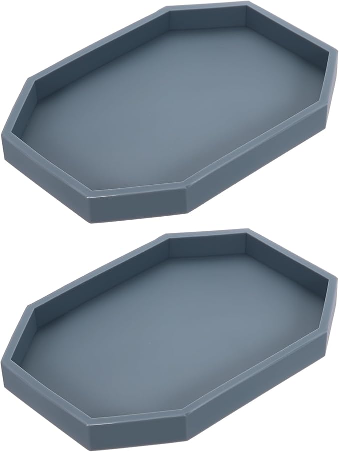 uxcell 2Pcs Bathroom Vanity Tray, 7.9" x 6" Octagon Silicone Soap Dispenser Trays, Shatterproof Kitchen Sink Organizer for Soaps Keys Candle Trinket, Gray