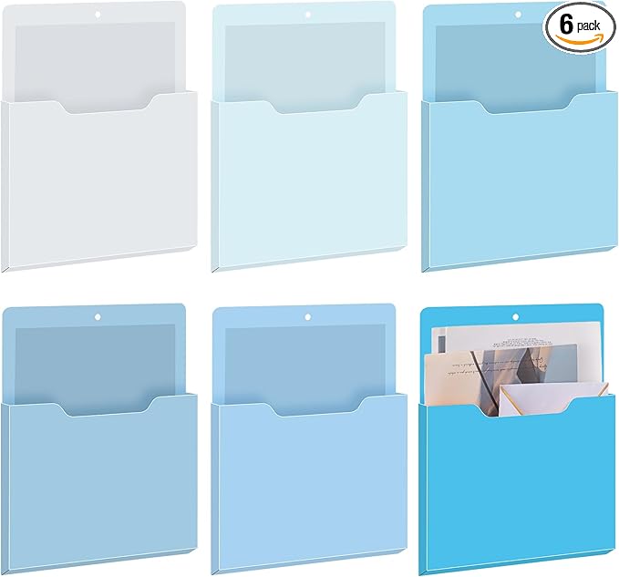Fuutreo 6 Pcs Magnetic Wall File Organizer Magnetic Wall File Holder Refrigerator Magazine Holder for Mail Letters Paper(Ocean Color,12.2 x 9.4 Inch)