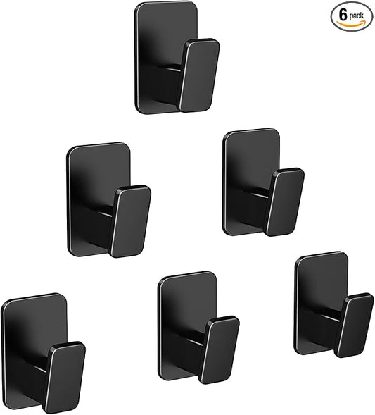 Danpoo Heavy Duty Self Adhesive Hooks 6-Pack - Value Set for Whole House Organization, No Drill Wall Hooks for Bathroom, Kitchen, Laundry Room & Entryway (Black)