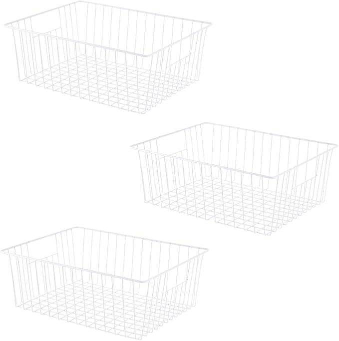 Y.Z.Bros 16" L x 12" W Wider Freezer Storage Organizer Baskets Container, Metal Wire Chest Upright Refrigerator Divider Bins with Built-in Handles for Cabinet, Pantry, Closet, Kitchen（3 Pack）