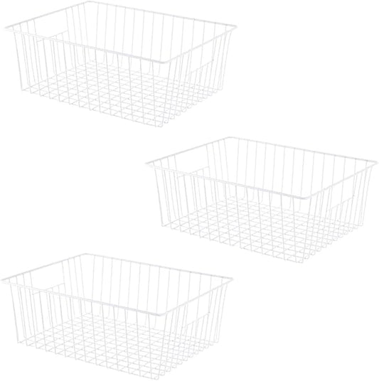 Y.Z.Bros 16" L x 12" W Wider Freezer Storage Organizer Baskets Container, Metal Wire Chest Upright Refrigerator Divider Bins with Built-in Handles for Cabinet, Pantry, Closet, Kitchen（3 Pack）