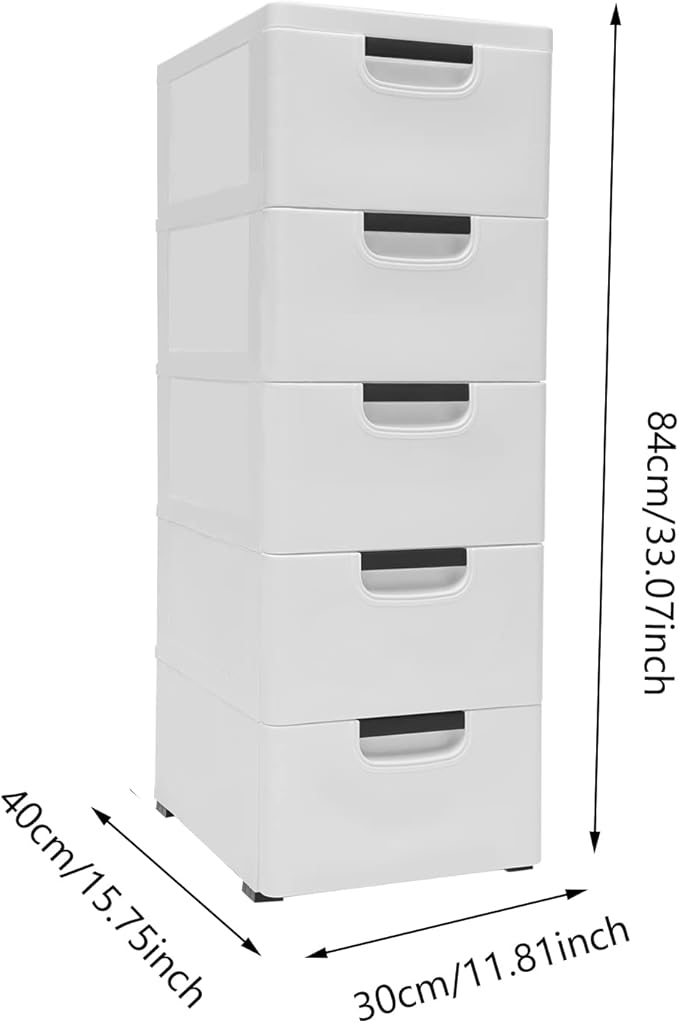5 Drawers Stackable Storage Drawers Plastic Storage Drawers Collapsible Storage Bins Plastic Clothes Organizer Drawers Storage for Living Room,Bedroom,Office (White, 11.81" W)