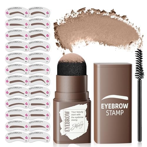 Eyebrow Stamp Stencil Kit - Eye Brow Stencil Kits with Eyebrow Blush, Long-lasting Waterproof & Smudge-Proof Eyebrow Shaping Kit with 24 Reusable Eyebrow Stencils for Perfect Brow (Light Brown)