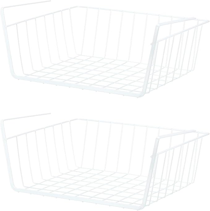 PATIKIL Under Shelf Basket, 2 Pack Small Sliding Under Cabinet Shelf Hanging Metal Storage Rack Organizer Space Saving for Kitchen Pantry Bookshelf 13"L x 10.2"W x 4.7"H, White