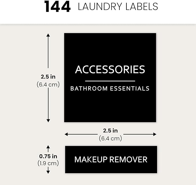 Talented Kitchen 144 Minimalist Laundry Labels – White Print on Matte Black Backing, Waterproof Vinyl Adhesive Stickers for Laundry Room, Kitchen, Pantry, Spice Jars & Household Organization