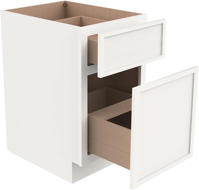 2-in-1 Pull-Out Trash Can Cabinet Solid Wood Frame Freestanding Dual Bin Storage & Organizer Drawer Soft-Close,Shaker & Newtown Style for Kitchen (NT-Origami White, 18" W x 24" D x 34.5" H)