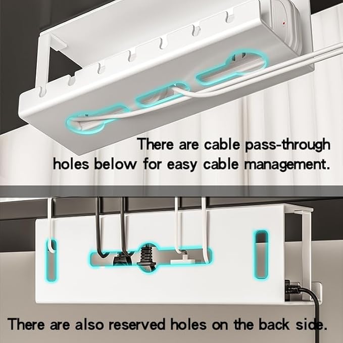 Under Desk Cable Management Tray Wires Organizer Power Strip Management No Drill Under Table Organizer for Cable Storage Holder for Office Home Desk/Table
