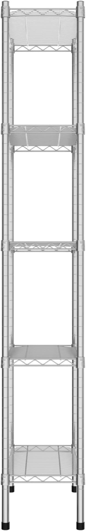Commercial NSF Listed Chrome Stationary Wire Shelving Kit 12" x 24" x 74", with 5 Shelves Perfect for Warehouse, Walk-in Refrigerator, Freezer, Grocery Store, Restaurant, Dishroom