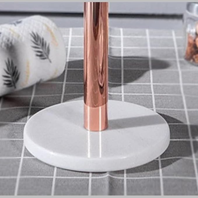 Kitchen Paper Holder, Paper Towel Holder 36 cm x 15 cm (Rose Gold), Stainless Steel Rose Gold Kitchen Roll Holder with White Marble Base