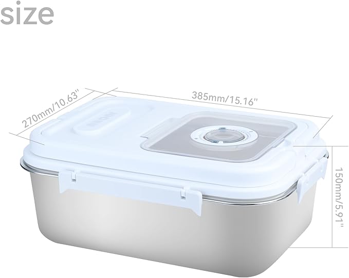 Airtight Stainless Steel Food Storage Container 15lb - Kitchen & Pantry Canister for Rice, Flour, Sugar, Baking Supplies with Measuring Cup & Spoon (Silver)