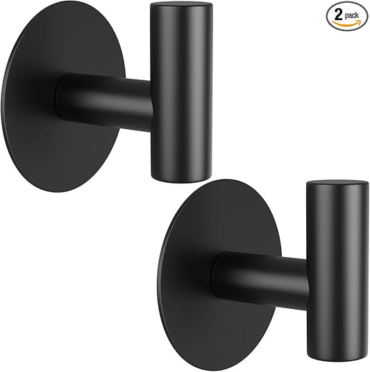 VINHOLD Self-Adhesive Coat Hooks, Stainless Steel Heavy Duty Wall Hooks, Towel Hooks for Hanging Robes, Aprons, Coats and Hats in Bathrooms,Kitchens and Hotels(2 Pack, Black)