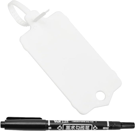 LeadSeals 100pcs Blank Plastic Tags for Labeling Reusable Hanging Tags Ties Key Tag Storage Labels Waterproof Plastic Mark Label Writable Hang Sign with One Marker Pen (White)