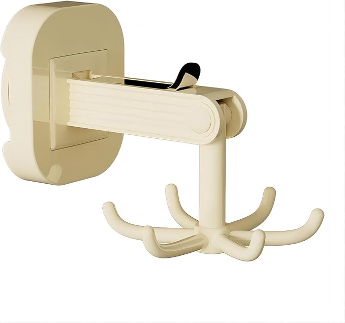 Hanging Utensil Holder Hooks Kitchen Utensil Hanger Wall Mount 360° Rotating Folding Hook Strong Suction Cup Hook Utensil Rack with 6 Hooks for Kitchen Bathroom Cabinet 2 Pack (Cream)