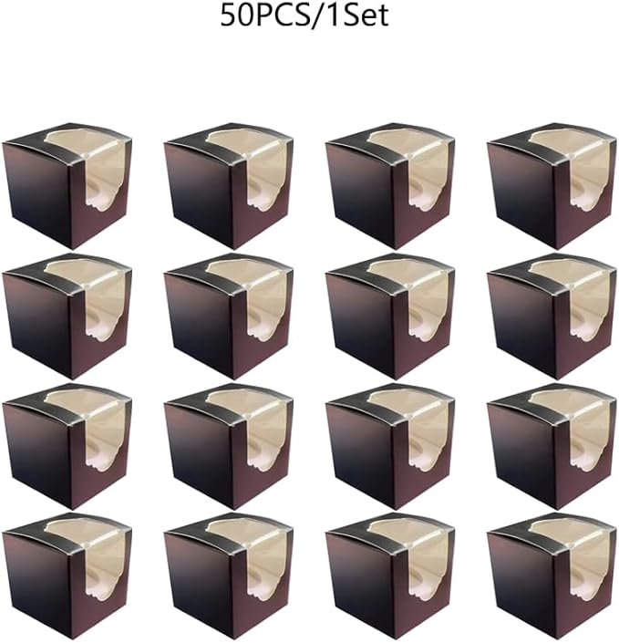 Generic 50PCS 2.5 × 2.5 × 2.5 inch mini Cake Boxes with Window Bakery Boxes Pastry Boxes for Cake, Pastries Chocolates Cupcakes (Black), 2.5CDGH