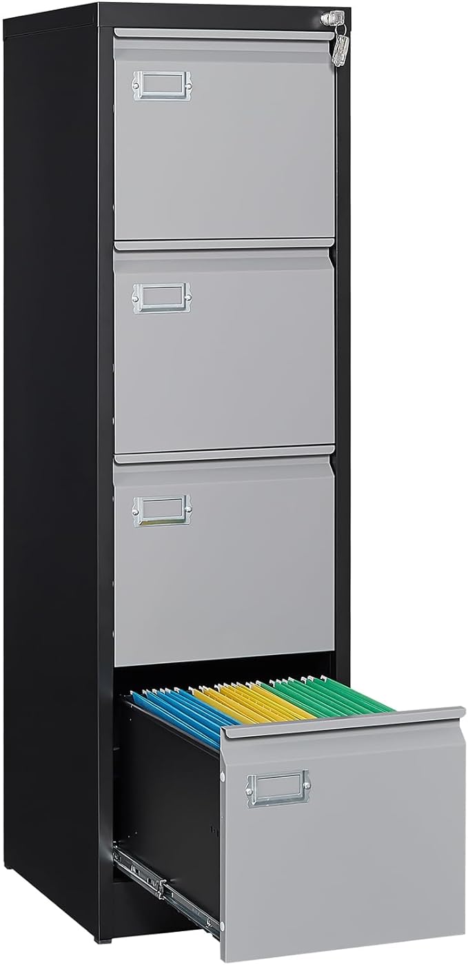 SISESOL 4 Drawer Vertical File Cabinet with Lock,Steel Filing Cabinet, Metal Filing Cabinets for Home Office Organizer Storage Cabinets Letter Size/A4/Legal,-Assembly Required