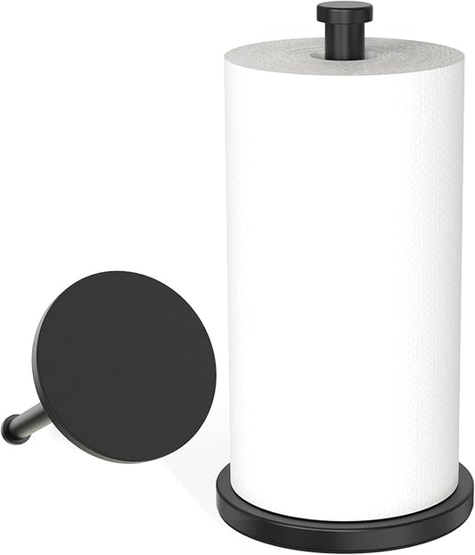 VEHHE Paper Towel Holder Countertop, Weighted Non-Slip Base, Stainless Steel Paper Towel Holder for Kitchen Bathroom (Black)