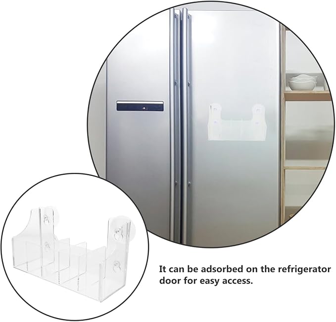 ABOOFAN Refrigerator Suction Cup Storage Rack Clear Acrylic 5-Compartment Organizer for Fridge Door Kitchen Bathroom Drink and Snack Holder