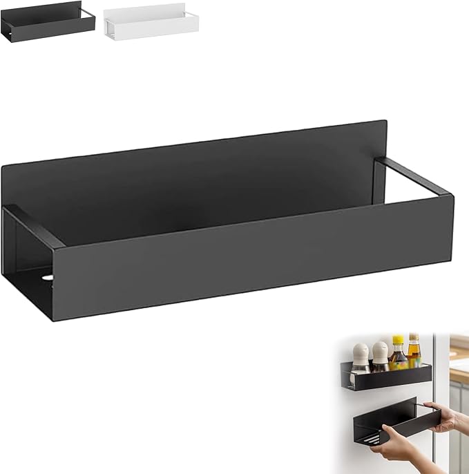 Punch-Free Magnetic Storage Rack Organize - Space-Saving Kitchen Organizer, Multifunctional Movable Magnetic Shelf for Refrigerator, Versatile Metal Organizer for Holding Spices, Jars (Black, L)