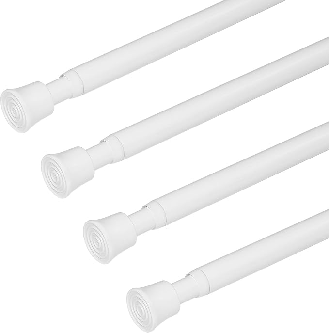 KXLife 4Pcs Tension Curtain Rod Adjustable 28-40 Inch, Small Tension Rods No Drill, Expandable Spring Loaded Tension Rods for Window (White)