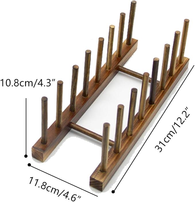 7 Slot Wooden Dish Rack Plates Holder Kitchen Storage Cabinet Organizer for Dish Keep Dry (Brown, 2Pack)