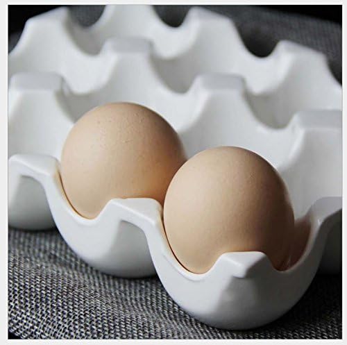 Leoyoubei 12 Cups Egg Holder for Fridge,Egg Tray Holder,Pretty Ceramic Egg Plate,7.5X5.5X1.5" Kitchen Restaurant Fridge Storage and Cookable Egg Porcelain Decorative Crate White-Heat Resistant