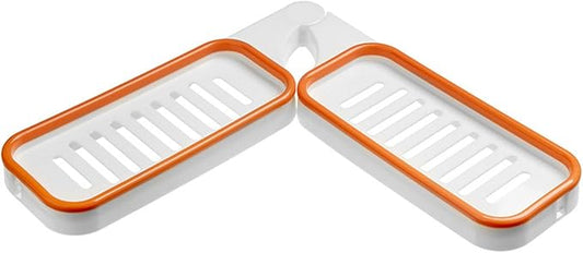 Tissting Bathroom Corner Shelf, Wall Mount Foldable Shower Caddy Organizer Basket Bathroom Sink Shelf Over Faucet Adhesive Storage Rack for Bathroom Kitchen (White Orange)