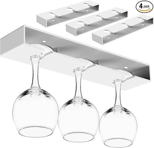 4 Pack Wine Glass Holder，Stemware Rack Plastic Punch-free Hanging Under Cabinet for Kitchen and Restaurant(White)