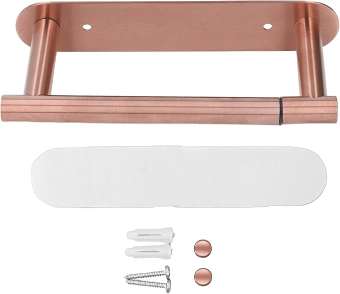 YUET Toilet Roll Holder, Self Adhesive or Screw in Wall Mounted Options, Double Post Pivoting Tissue Roll Holder, Stainless Steel Rustproof Stick On No Drilling Wall Mount for Bathroom, Rose Gold