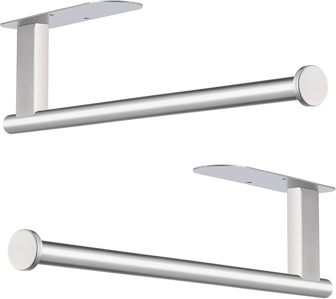 Paper Towel Holder, Upgrade SUS304 Stainless Steel Paper Towel Holder Under Cabinet, Bend-Resistant, Self-Adhesive or Drill mounting (2 Silver)