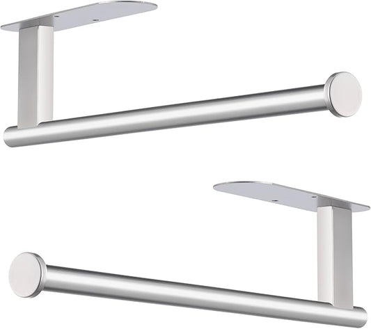 Paper Towel Holder, Upgrade SUS304 Stainless Steel Paper Towel Holder Under Cabinet, Bend-Resistant, Self-Adhesive or Drill mounting (2 Silver)