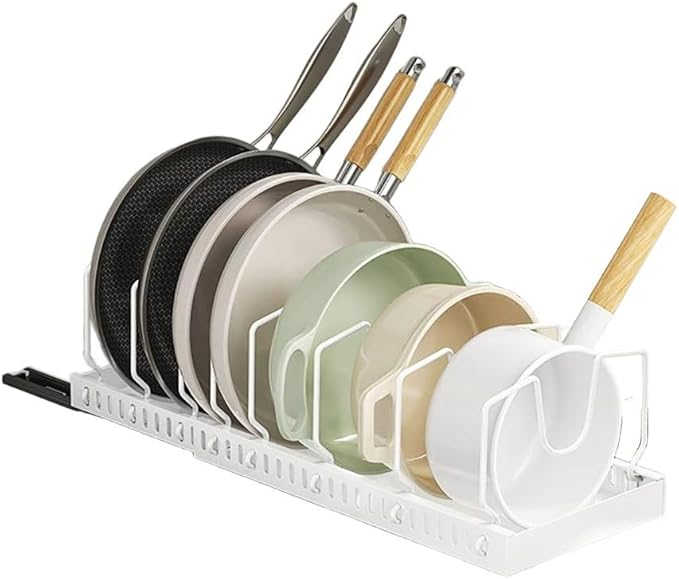 pull out pots and pans organizer under cabinet,pot lid organizers inside cabinet holders for kitchen,Horizontal and vertical pulling modes,lid rack for pot lids (White vertical)