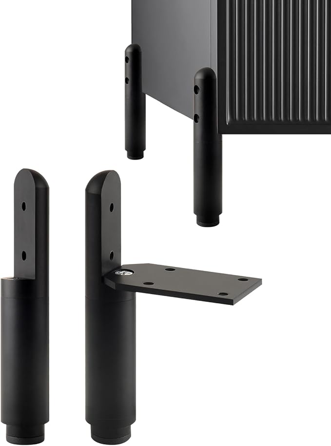 4 Pack Adjustable Furniture Support Legs Stand Black 3.3-4.5 Inch Coffee Table Legs Extenders Dresser Feet Cabinet Feet Replacement L-Shape Desk Leg