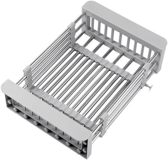 Expandable Over Sink Dish Drying Rack, Stainless Steel Kitchen Organizer, Adjustable Countertop Drainer for Plates, Bowls, Utensils (Gray, Large)