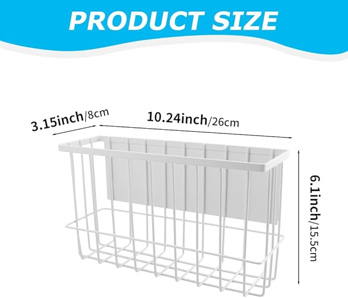 Magnetic Metal Basket Organizer for Fridge & Locker, Storage Basket for Foil/Plastic Wrap/Spice/Dryer Ball, Space-Saving Kitchen & Laundry Solution (White, S)