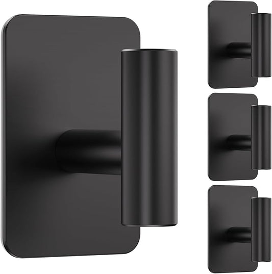 Eowihor Heavy Duty Adhesive Hooks - 26lb Max, Sticky Wall Hooks Waterproof Stainless Steel for Hanging Towel, Coat, Robe, Towel Hooks Stick on Bathroom, Kitchen, Shower, Door (Black, 4 Pack)